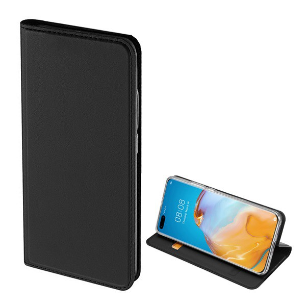 DUX DUCIS SKIN PRO tok álló, bőr hatású (FLIP, oldalra nyíló, bankkártya tartó, asztali tartó funkció) FEKETE [Huawei P40] (5996457956401)