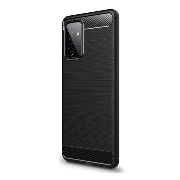 Szilikon telefonvédő (közepesen ütésálló, légpárnás sarok, szálcsiszolt, karbon minta) FEKETE [Samsung Galaxy A72 5G (SM-A726F)] (5996591036793)