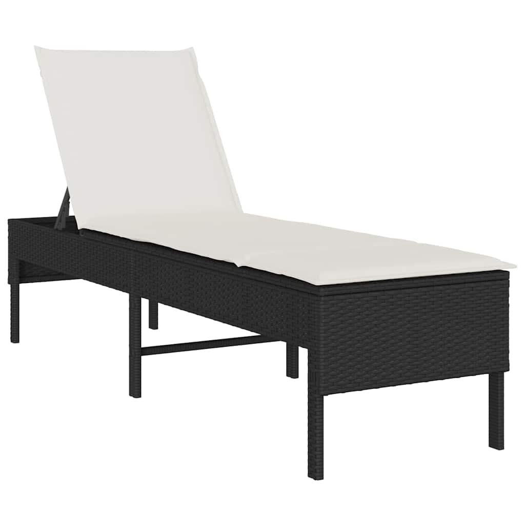 fekete polyrattan napozóágy párnával 55x200x44 cm (4104100)