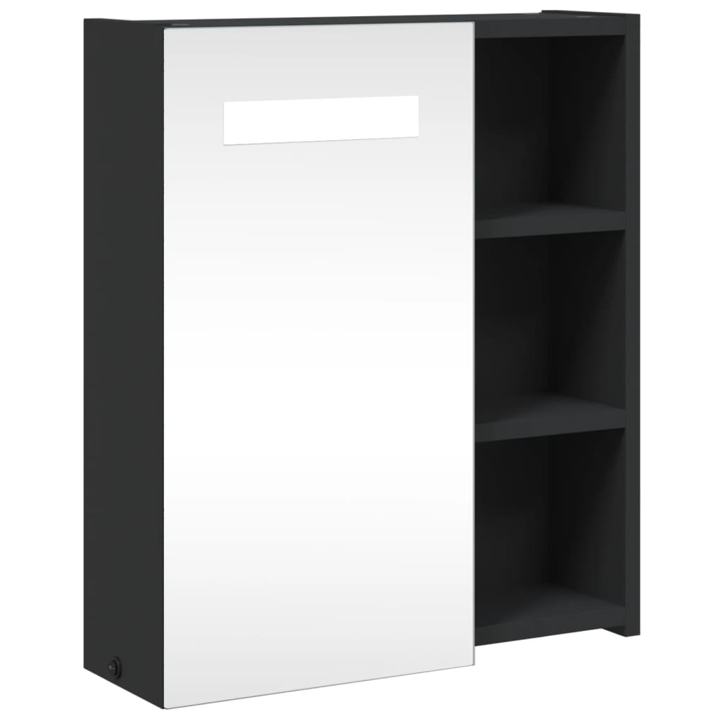 fekete tükrös fürdőszobaszekrény LED-del 45 x 13 x 52 cm (357967)