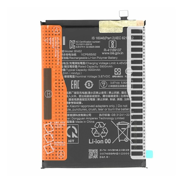 Xiaomi akku 6000mAh LI-Polymer  Poco M3 / Redmi 9T "Gigapack csomagolás" (BN62)