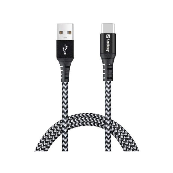Sandberg Survivor USB-A apa - USB-C apa 2.0 Töltő kábel - Fekete/Fehér (1m)