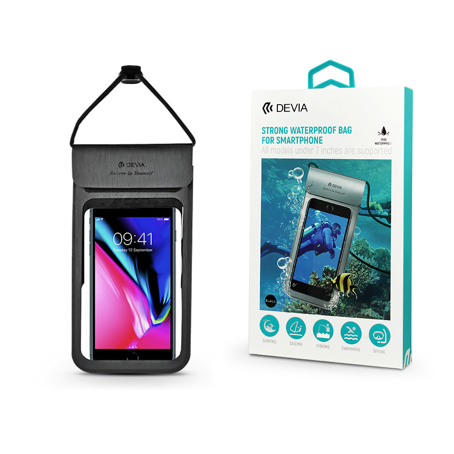 Devia univerzális vízálló védőtok max. 7'' méretű készülékekhez - Devia Strong Waterproof Bag For Smartphone - fekete (ST384806)