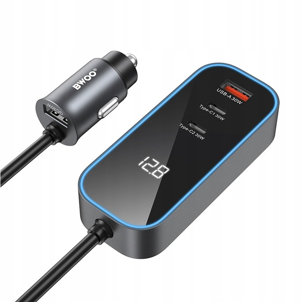 BWOO ładowarka samochodowa PD RGB CC107 1x USB-C 1x USB 30W czarna