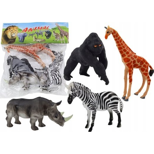 Afrikai Állatfigurák Készlete, 4 db Zsiráf Gorilla 17913