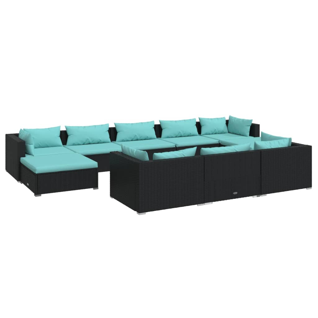 10 részes fekete polyrattan kerti ülőgarnitúra párnákkal (3102041)