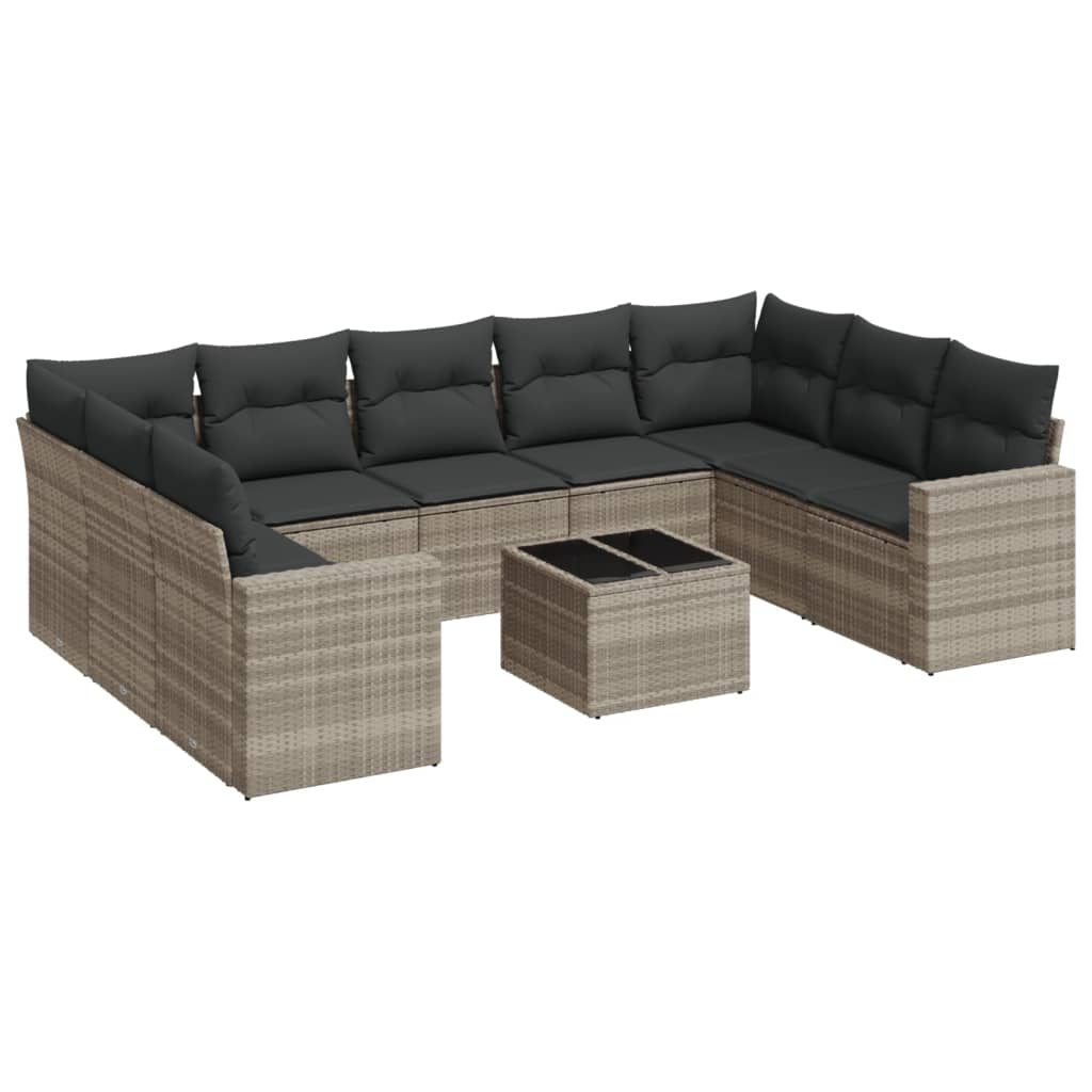 10 részes világosszürke polyrattan kerti ülőgarnitúra párnákkal (3251749)