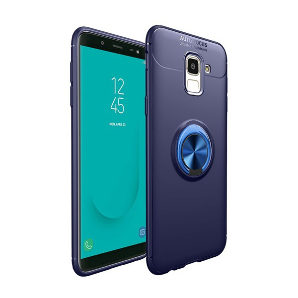 Szilikon telefonvédő (asztali tartó funkció, telefontartó gyűrű, 360°-ban forgatható, beépített fémlemez) KÉK [Samsung Galaxy J6 (2018) SM-J600F] (5996457792412)