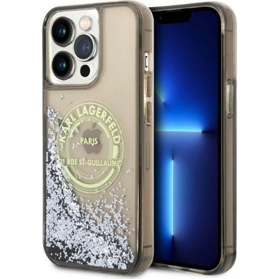 Karl Lagerfeld Liquid Glitter RSG Apple iPhone 14 Pro Max hátlap tok, fekete (KLHCP14XLCRSGRK)