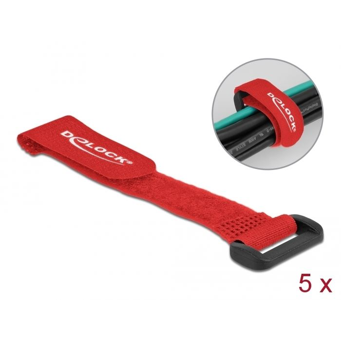 Delock befűzős kábelkötegelő tépőzárral 150x20mm 5db piros (19526) (DE19526)