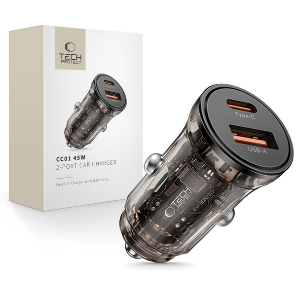 Automobilová Tech-Protect 45W PD QC3.0, 1x USB-A USB-C malá rychlá