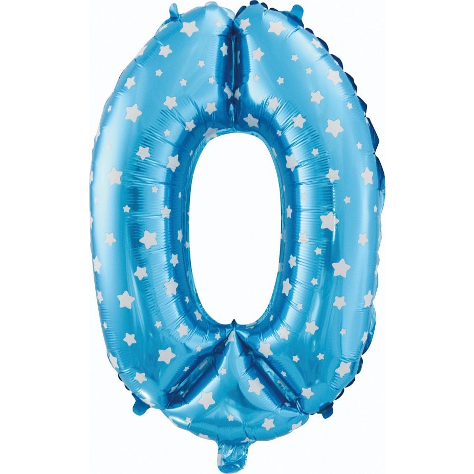 Szám Fólia Lufi - 0-ás, 61 cm, Kék Csillagokkal (HS-C26N0)
