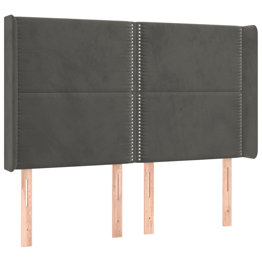 sötétszürke bársony fejtámla szárnyakkal 147x16x118/128 cm (3119489)