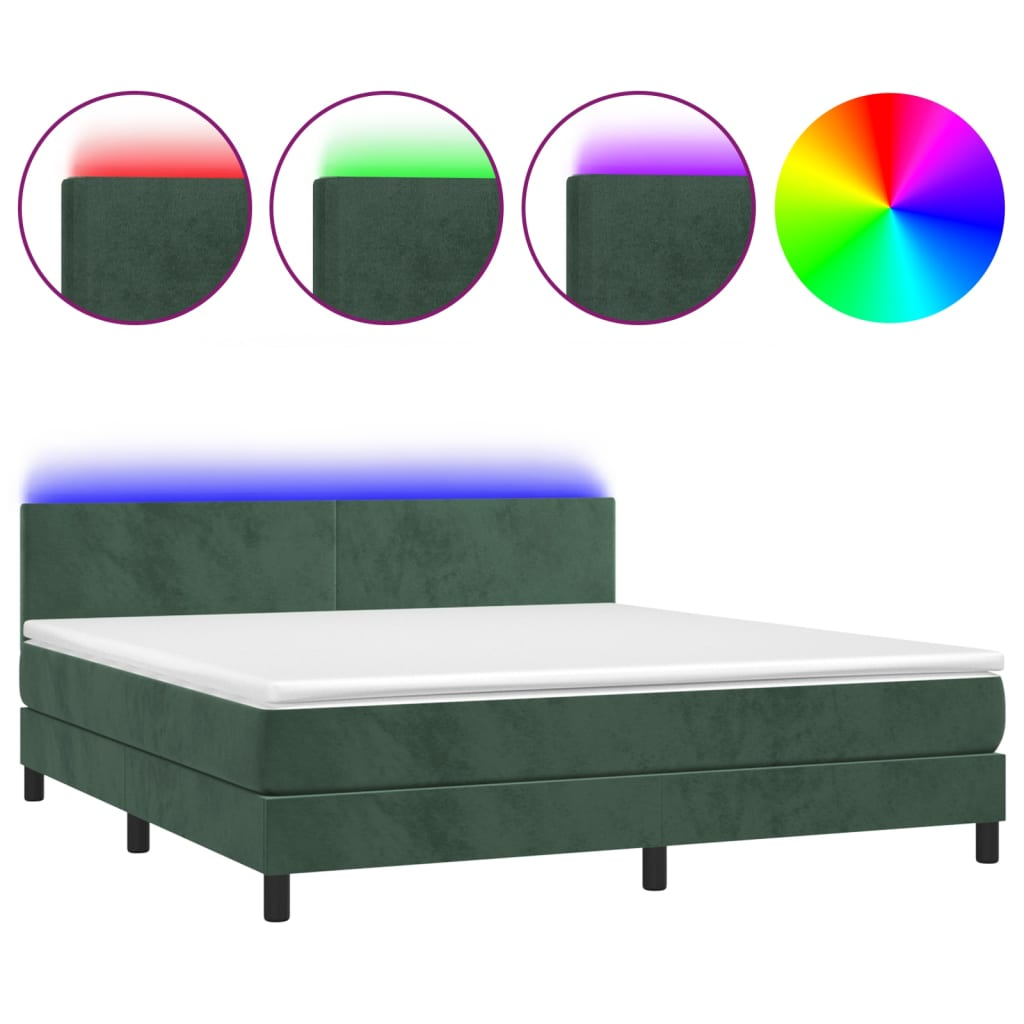 sötétzöld bársony rugós és LED-es ágy matraccal 160x200 cm (3134294)