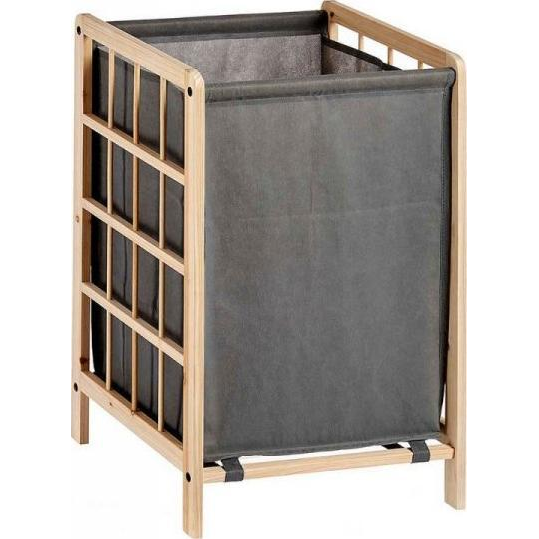 Cesto Para La Ropa Gris Madera Tela (33 X 60 X 39,5 Cm)