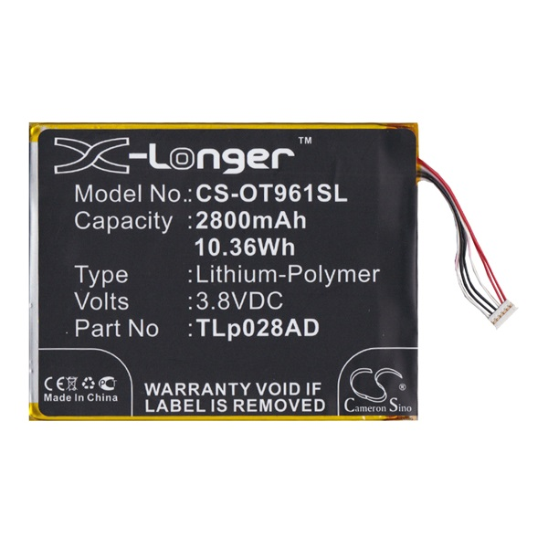 Cameron Sino Li-Polymer akku (3.8V/2800mAh, Alcatel TLP028AC kompatibilis) FEKETE (CS-OT961SL)