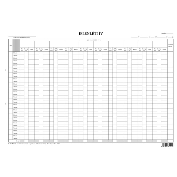 C.60-3 420x295mm 10 fős jelenléti ív nyomtatvány (C.60-3)