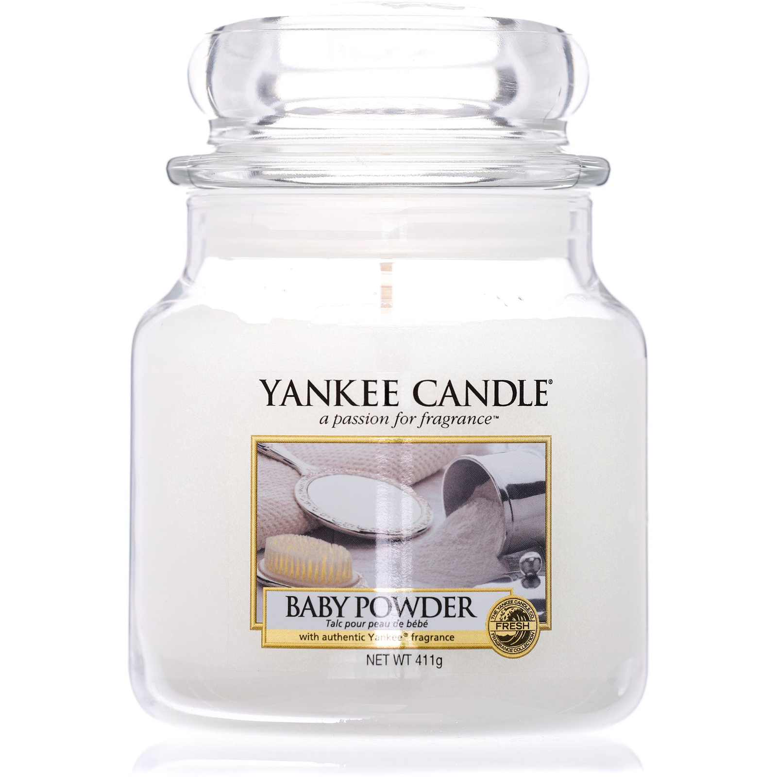 YANKEE CANDLE Classic Baby Powder, közepes méretű, 411 gramm (5038580001228)
