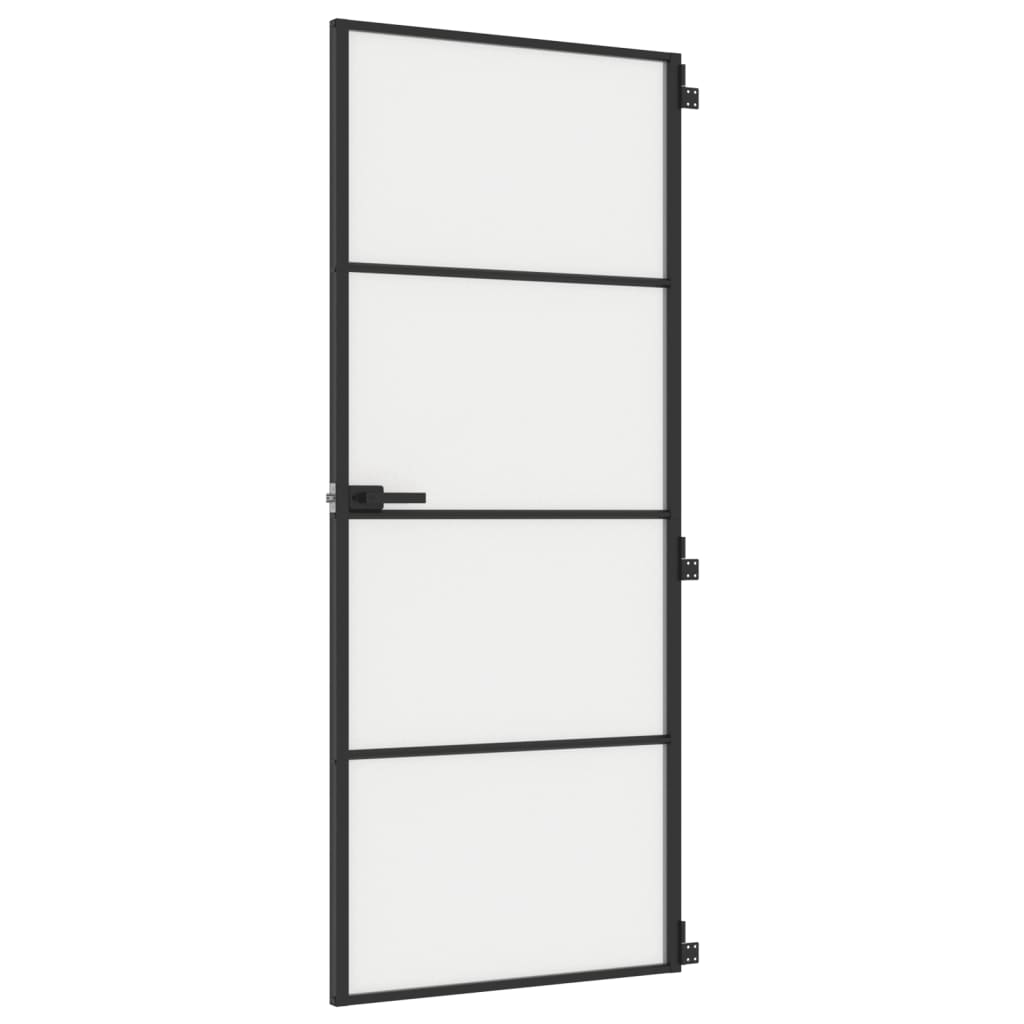 fekete edzett üveg és alumínium vékony beltéri ajtó 83x201,5 cm (155119)