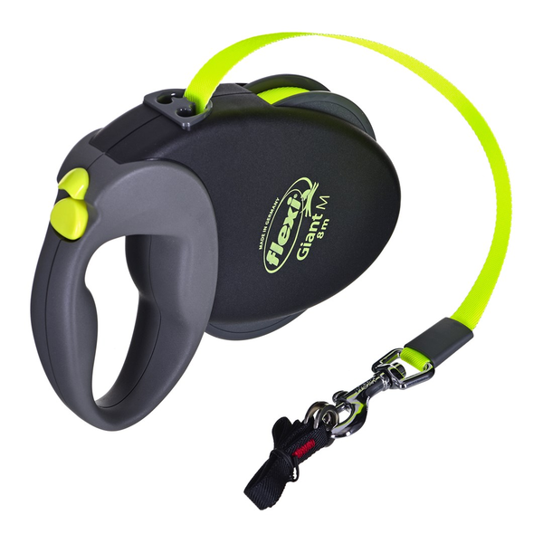 Flexi Giant Neon M/8m Csévélő szalagos kutyapóráz - Fekete