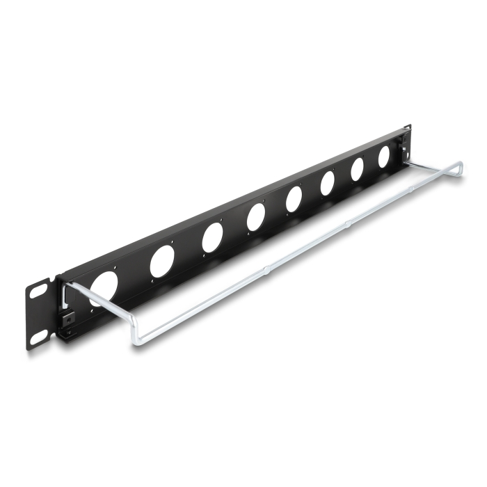 Delock 19 D-típusú patch panel húzásmentesítéssel, 8 porttal 1U fekete (67059) (67059)