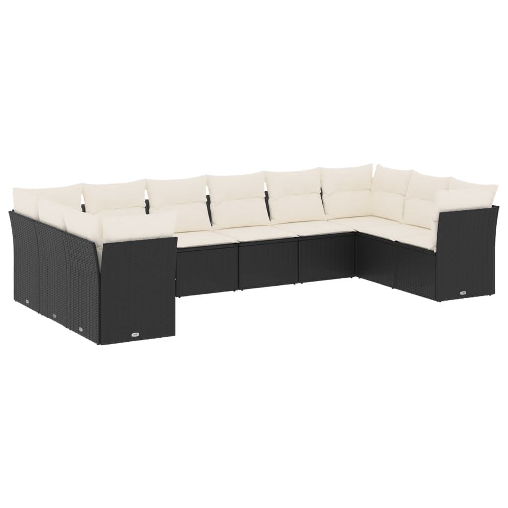 10 részes fekete polyrattan kerti ülőgarnitúra párnákkal (3218196)