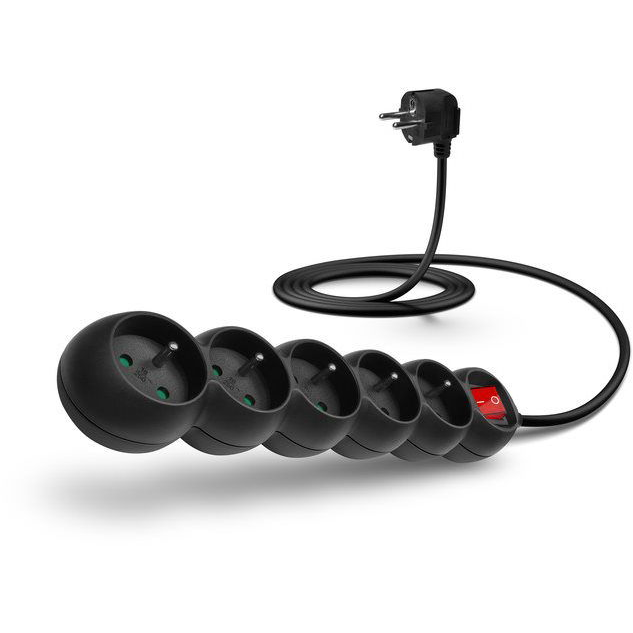 CONNECT IT hosszabbító 230 V, 5 aljzat + kapcsoló, 2 m, 28 × 5,41 × 3,90 cm, fekete (CES-1009-BK)