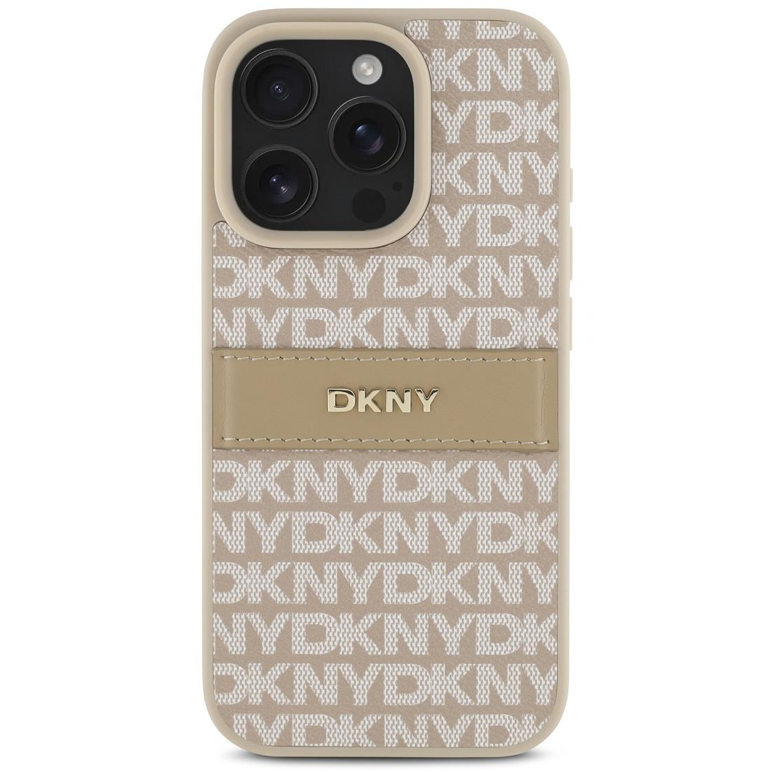 DKNY PU Leather Repeat Pattern Tonal Stripe iPhone 16 Pro Max Pink tok (DKHCP16XPRTHSLP)