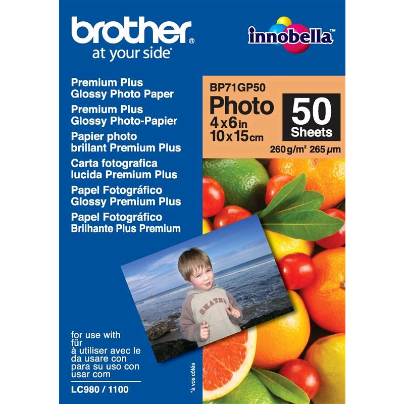 Brother BP71GP50 Premium Glossy Photo Paper fotopapír Bílá (BP71GP50)