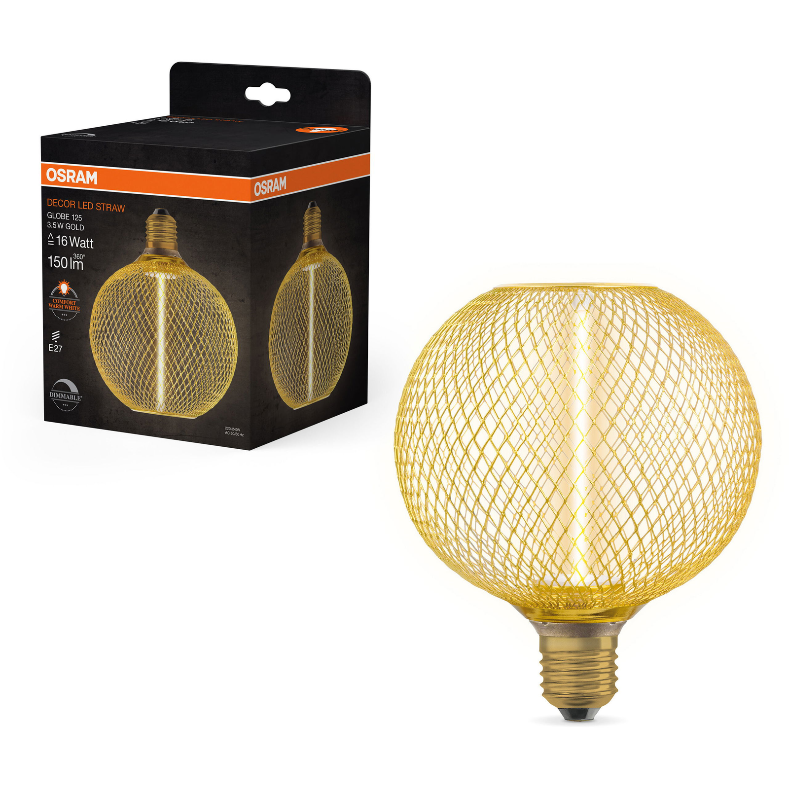 OSRAM LED izzó, szalma, E27, GLOBE, szabályozható meleg fehér (4058075840164)