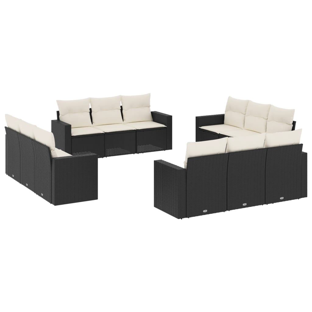 12 részes fekete polyrattan kerti ülőgarnitúra párnákkal (3218756)
