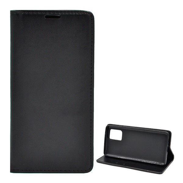 Tok álló, bőr hatású (FLIP, oldalra nyíló, asztali tartó funkció) FEKETE [Samsung Galaxy S10 Lite (SM-G770F) ] (5996457950201)