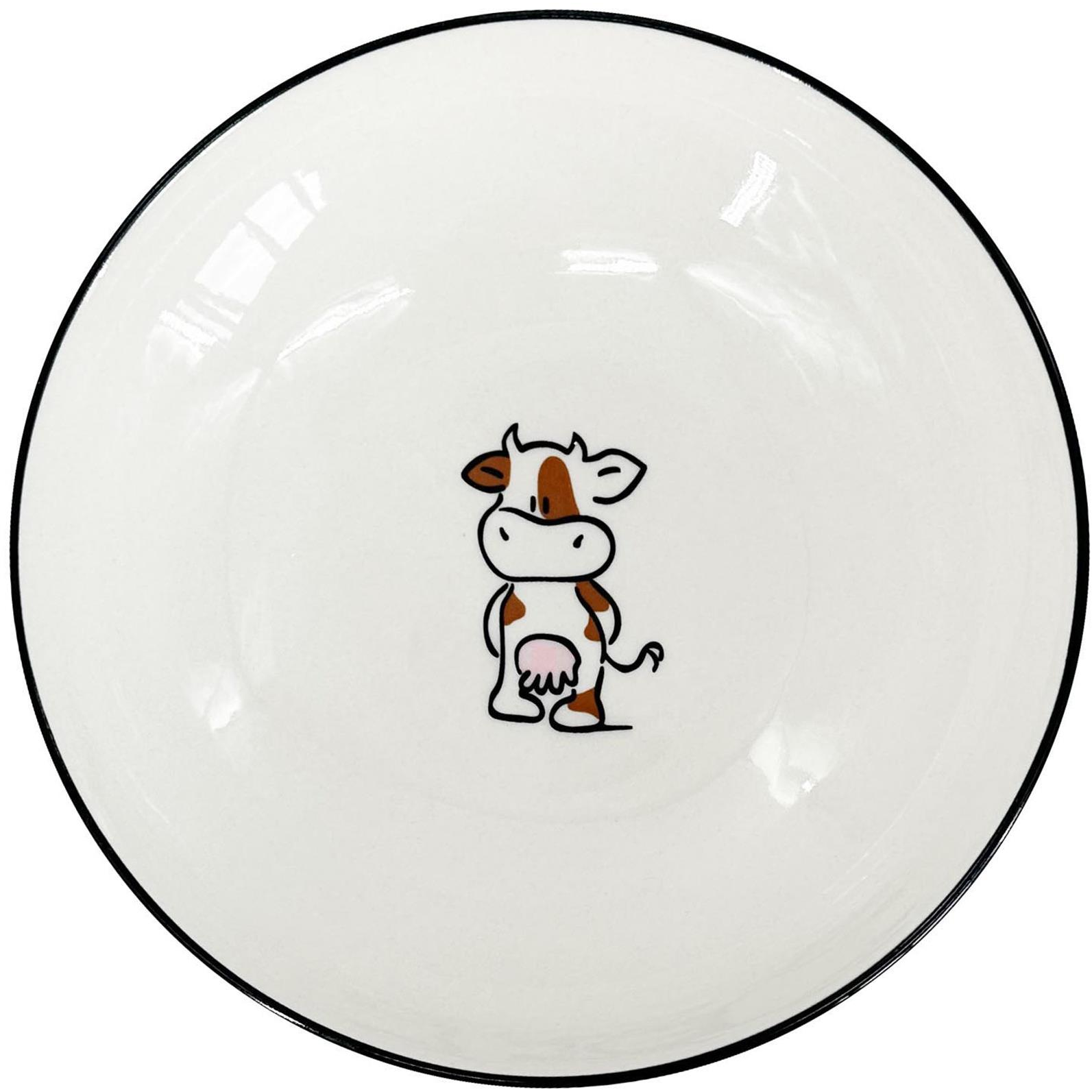 by inspire Tálka / mélytányér, tehénke, 19,5×4 cm, fehér + fekete szegély (7332-0C-10)