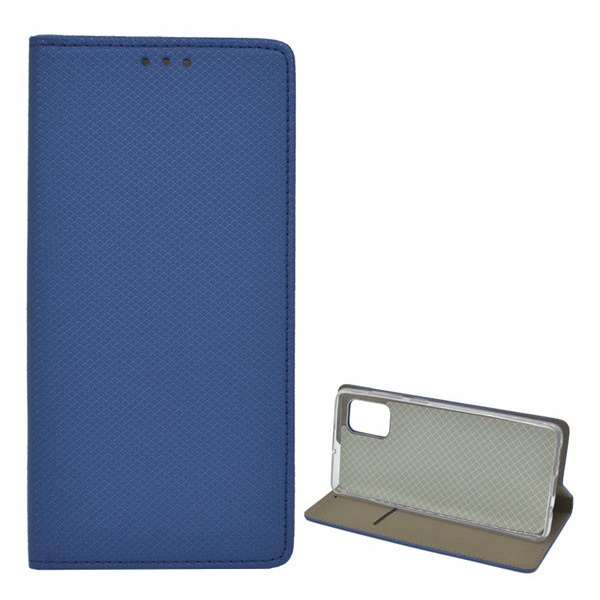 Tok álló, bőr hatású (FLIP, oldalra nyíló, asztali tartó funkció, rombusz minta) SÖTÉTKÉK [Samsung Galaxy A71 (SM-A715F)] (5996457930524)