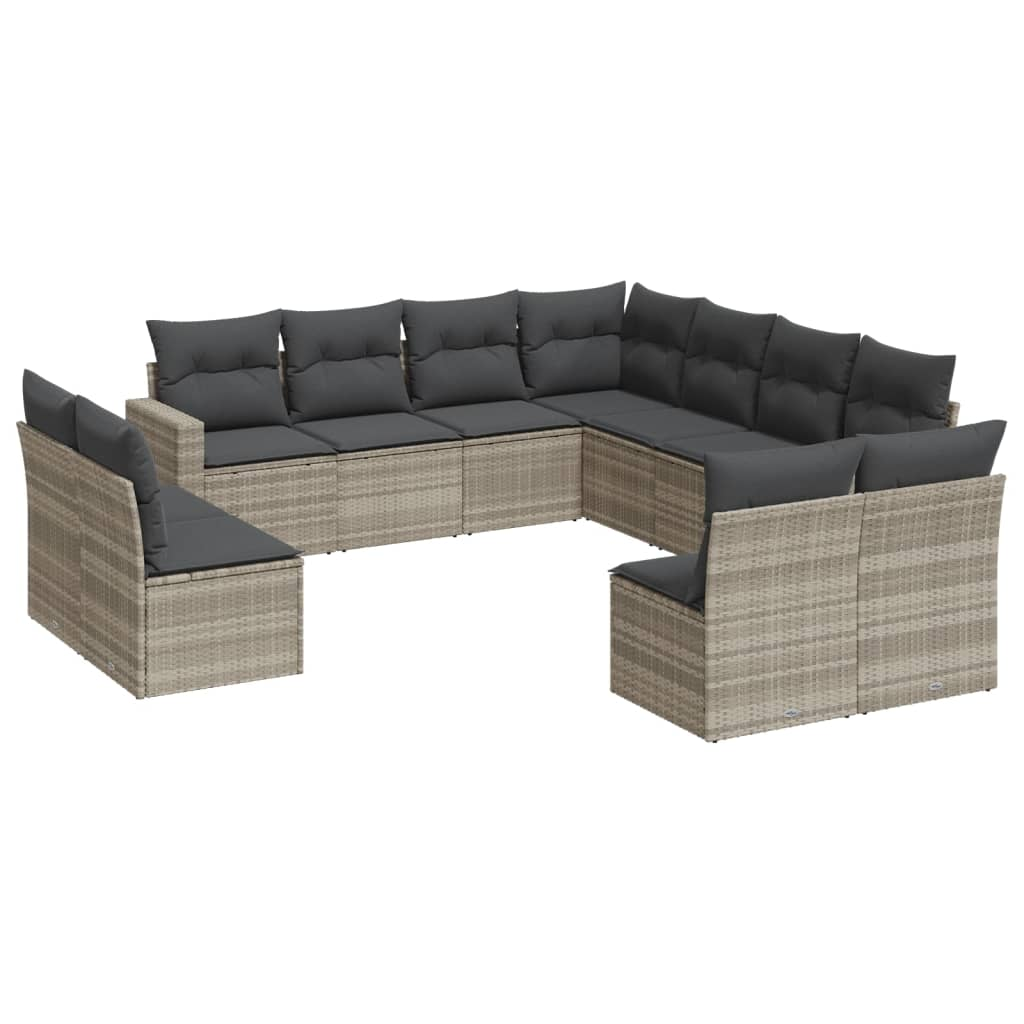 11 részes világosszürke polyrattan kerti ülőgarnitúra párnákkal (3251469)