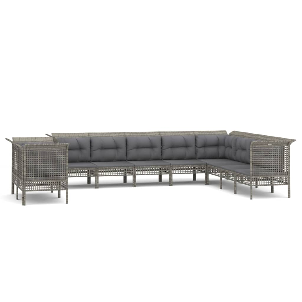 10 részes szürke polyrattan kerti ülőgarnitúra párnákkal (3187535)