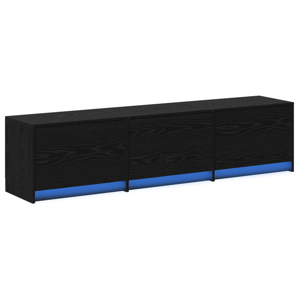 Cabinet TV cu LED Stejar Negru 162.5x34x40 cm Lemn prelucrat