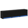 Cabinet TV cu LED Stejar Negru 162.5x34x40 cm Lemn prelucrat