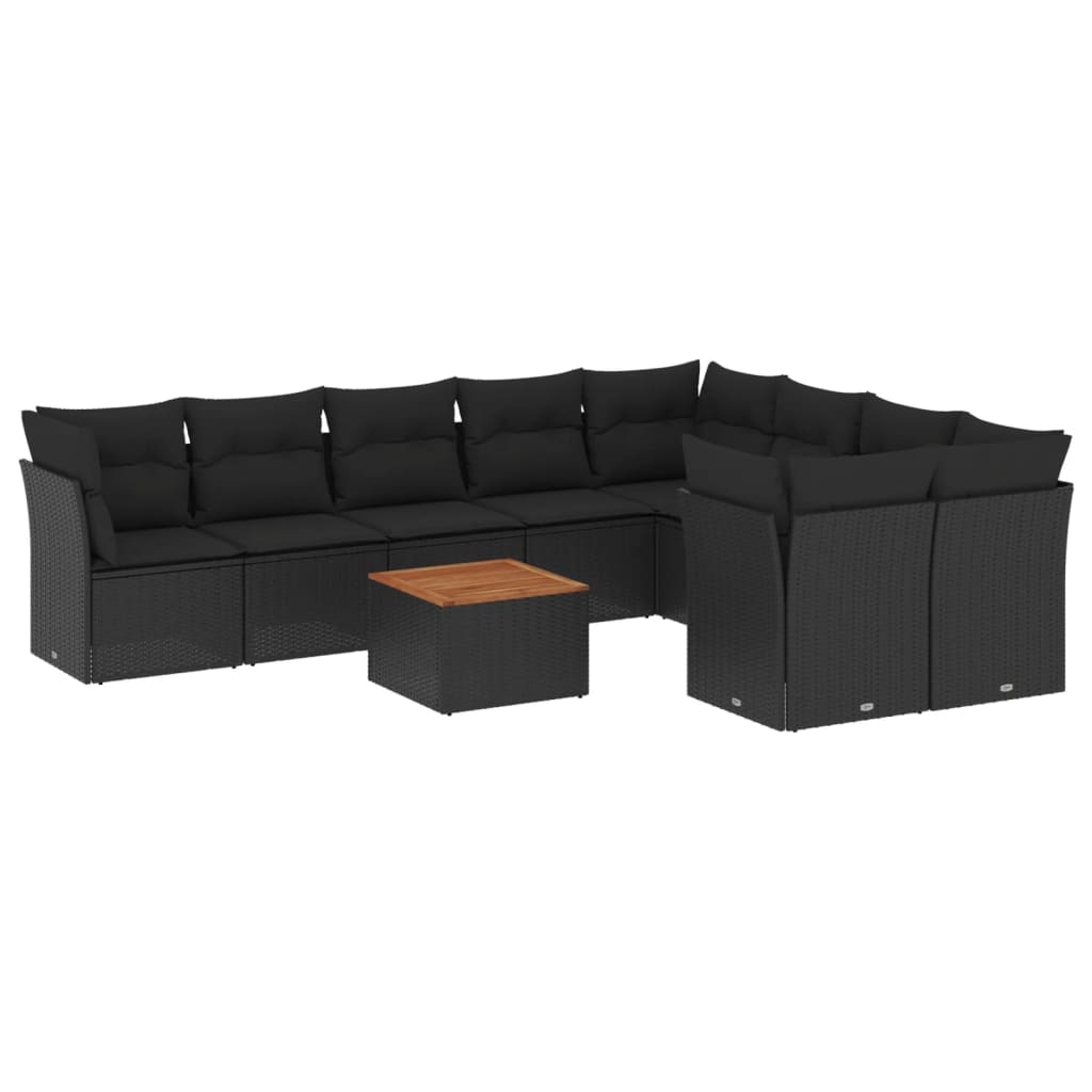 10 részes fekete polyrattan kerti ülőgarnitúra párnákkal (3256146)