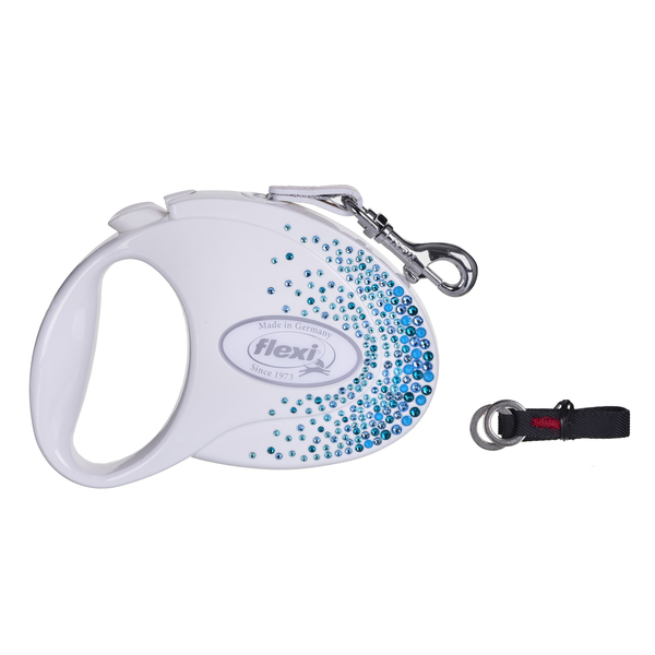 Flexi Glam Splash M/5m Csévélő szalagos kutyapóráz - Kék/Fehér