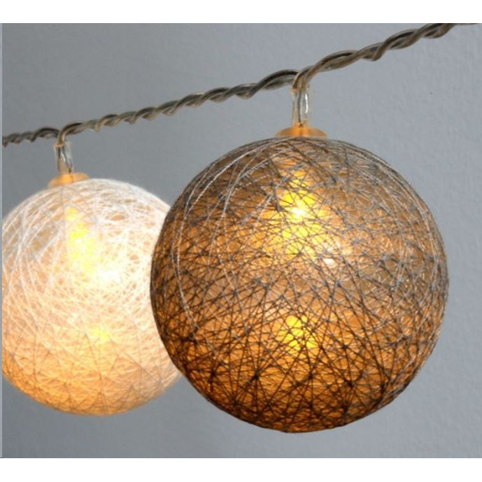 IRIS Gömb alakú 6cm/színes fonott/4,5m/szürke-fehér/30db LED-es/USB-s fénydekoráció (104-46) (104-46)
