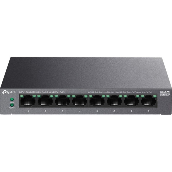 TP-Link LiteWave LS108GP netværksswitch Ikke administreret Gigabit Ethernet (10/100/1000) Strøm over Ethernet (PoE) Sort