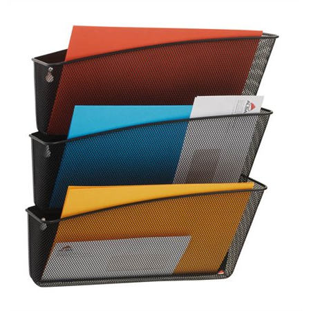 Стенен държач за пило Alba с метална мрежа, 3 джоба, черен