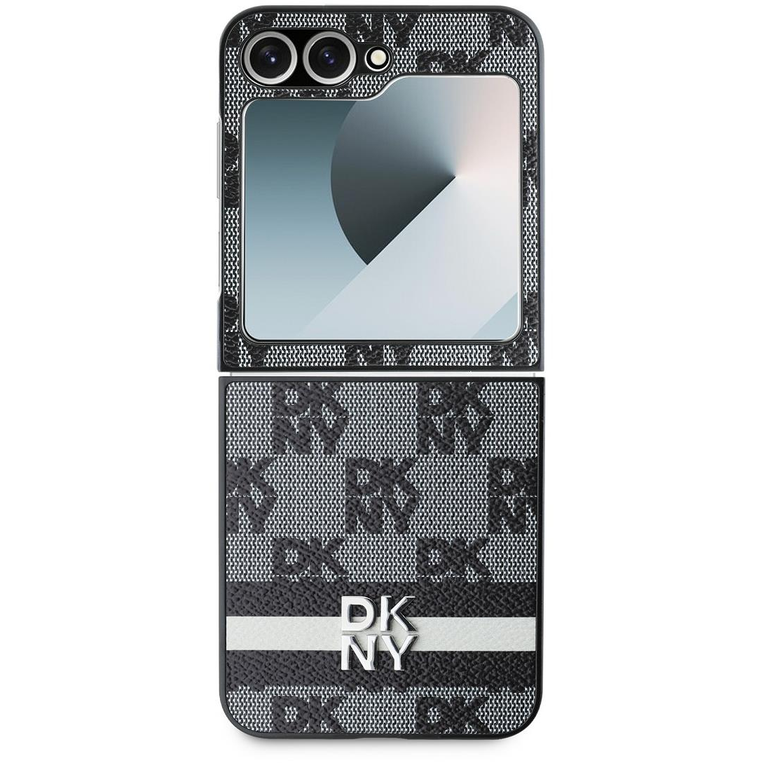 DKNY PU Leather Checkered Pattern and Stripe Samsung Galaxy Z Flip6 Black tok (DKHCZF6PCPTSSK)