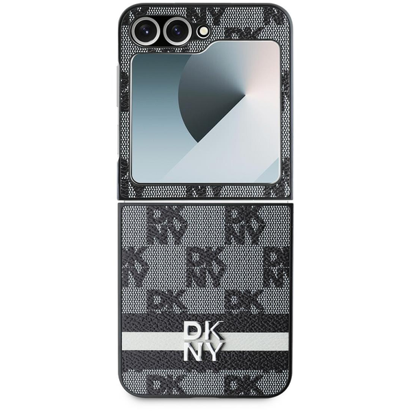DKNY PU Leather Checkered Pattern and Stripe Samsung Galaxy Z Flip6 Black tok