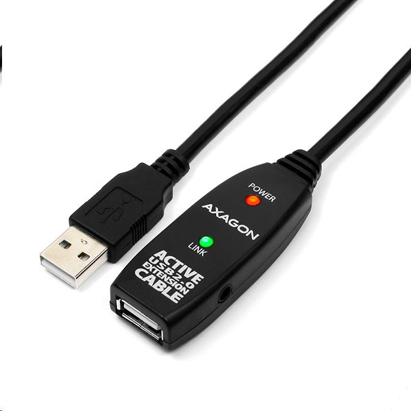 Cablu prelungitor USB 2.0 Axagon ADR-210, 10 metri, 3.5 mm jack pentru alimentare, Negru