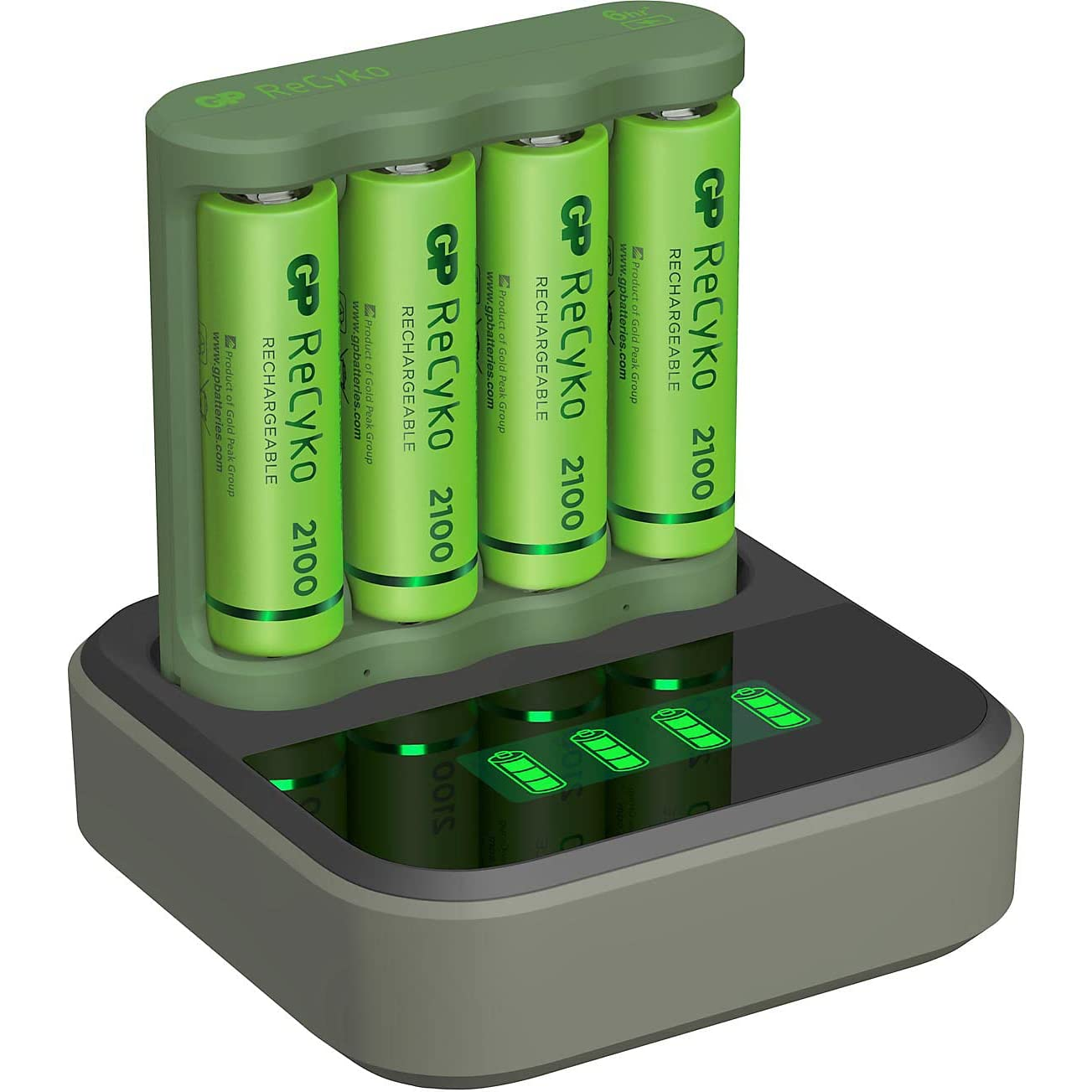 GP ReCyko B4D45 4X AA/AAA NiMh Akkumulátor töltő + 4x AA 2100mAh akkumulátor (130B421CD210AAC4)