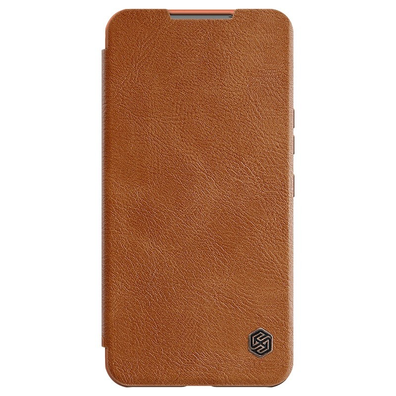 Samsung Galaxy S22 Plus 5G SM-S906, Oldalra nyíló tok, kamera védelem, Nillkin Qin Pro, barna (6902048235540)