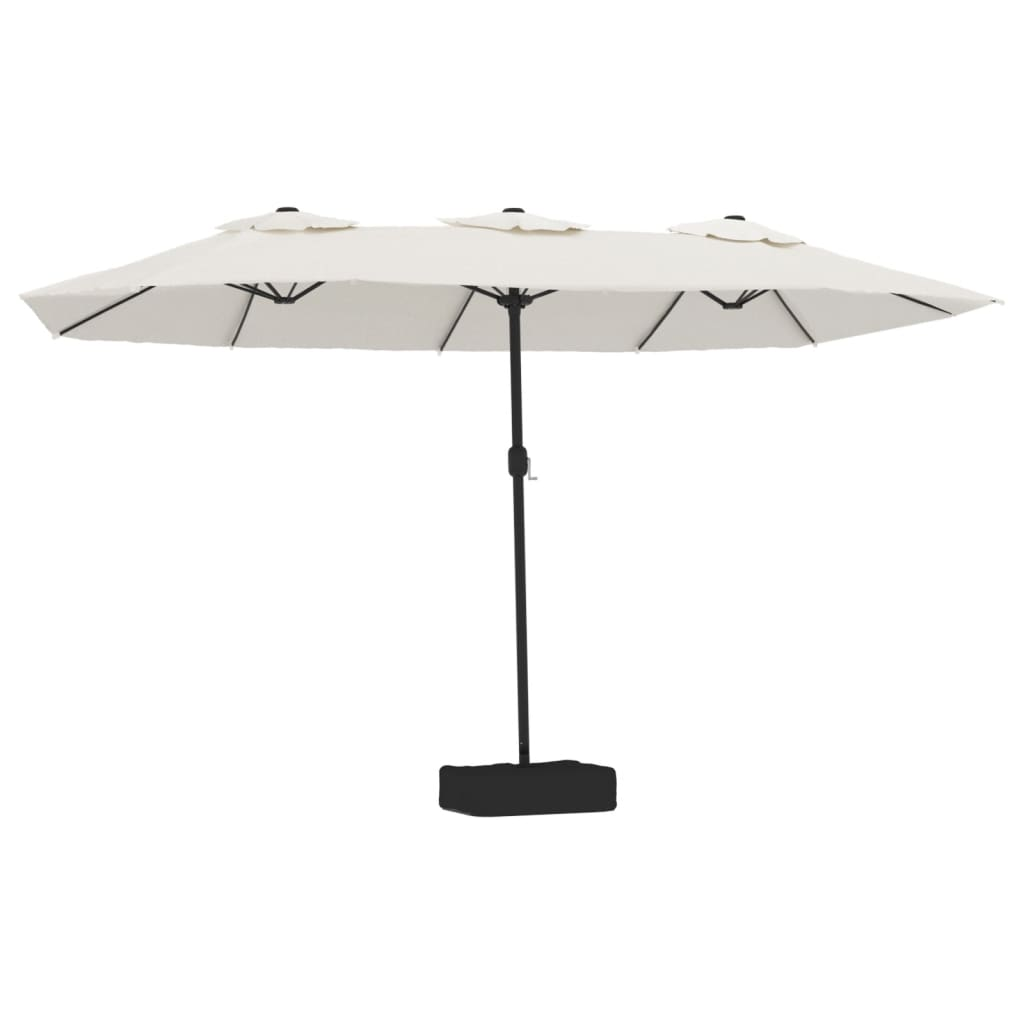 homokfehér dupla tetős napernyő LED-ekkel 449x245 cm (362953)