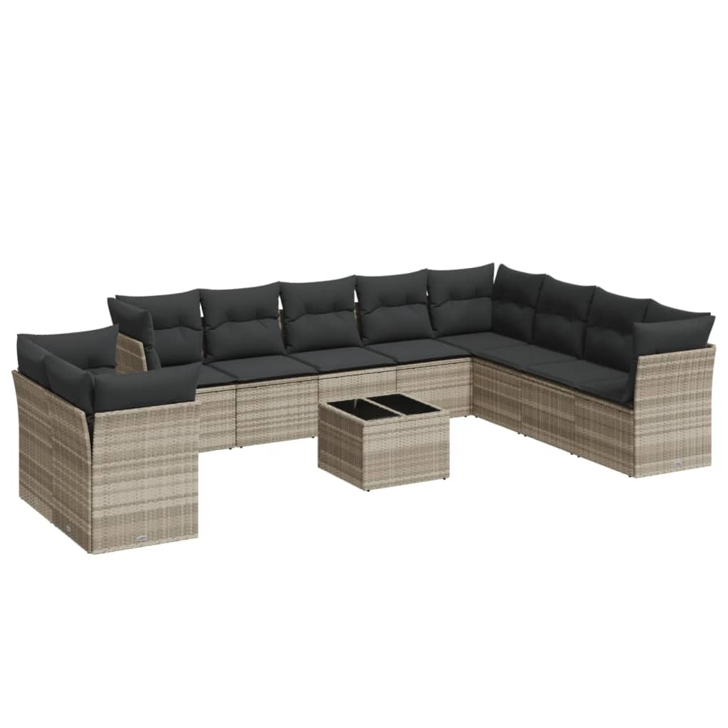 11 részes világosszürke polyrattan kerti ülőgarnitúra párnákkal (3217872)